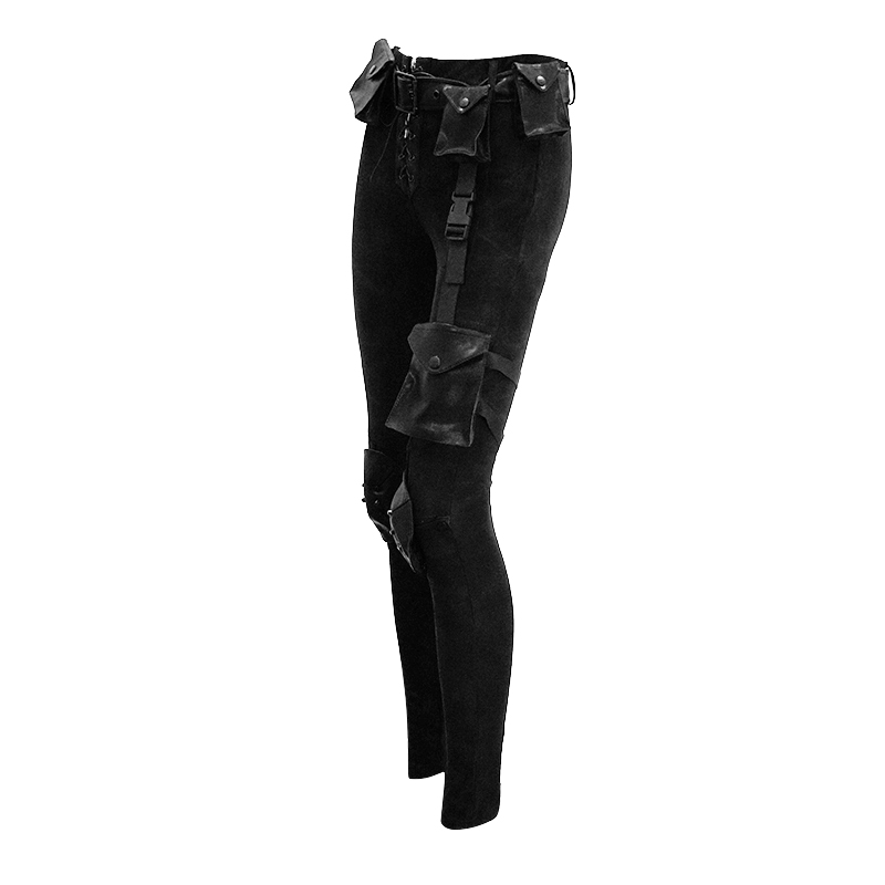Women's Black Pants with Detachable Waistband and Pockets / Gothic Lace up Skinny Pants - HARD'N'HEAVY