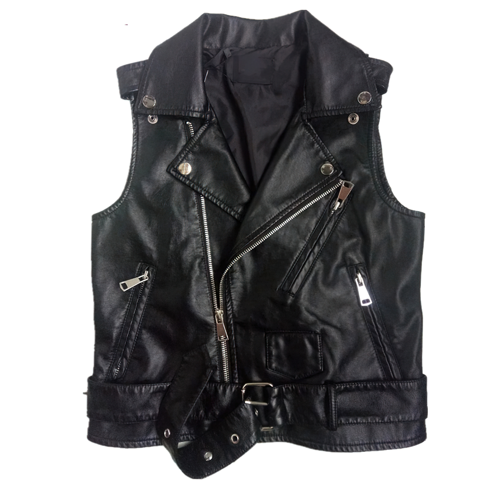 Stylish women's black PU leather vest with zipper, perfect for punk fashion and rock concerts.