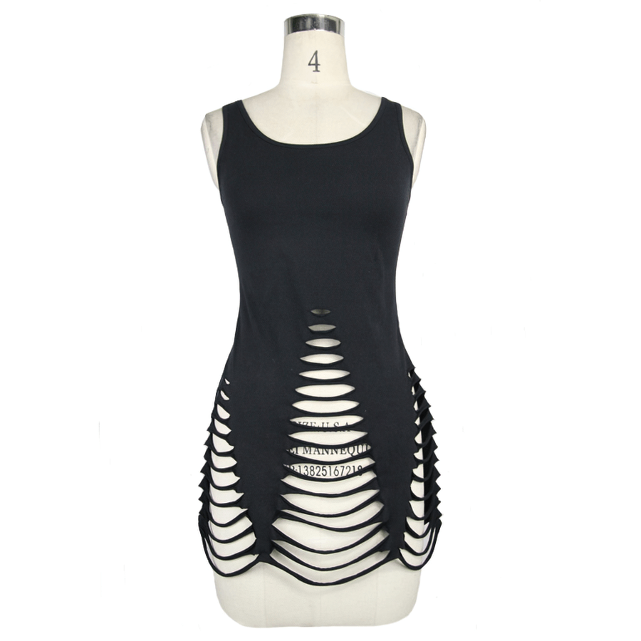 Women's Black Ripped Detailed Tank Top / Sleeveless Top with Rings at the Back - HARD'N'HEAVY