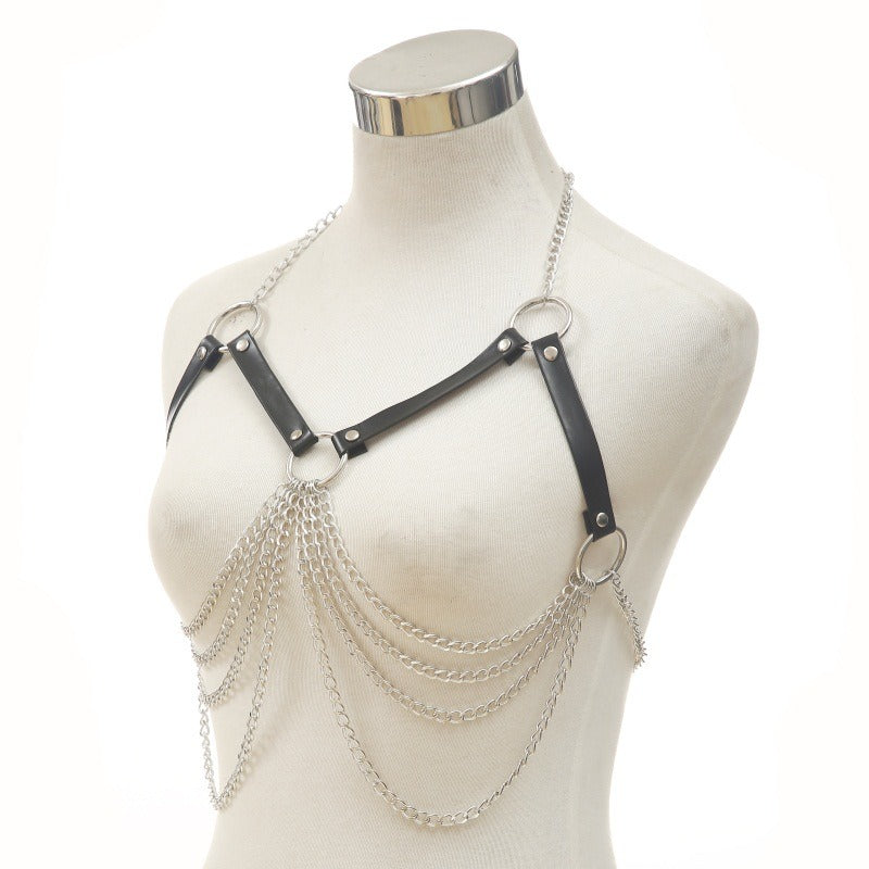 Women's Body Bra Harness With Chain In Gothic Style / Alternative Fashion Belt Chain Accessiores - HARD'N'HEAVY