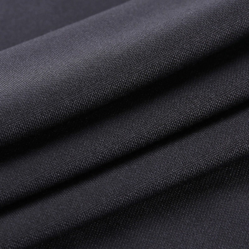 Close-up of soft black fabric used in women's gothic bodycon mini dress, showcasing smooth texture and quality.