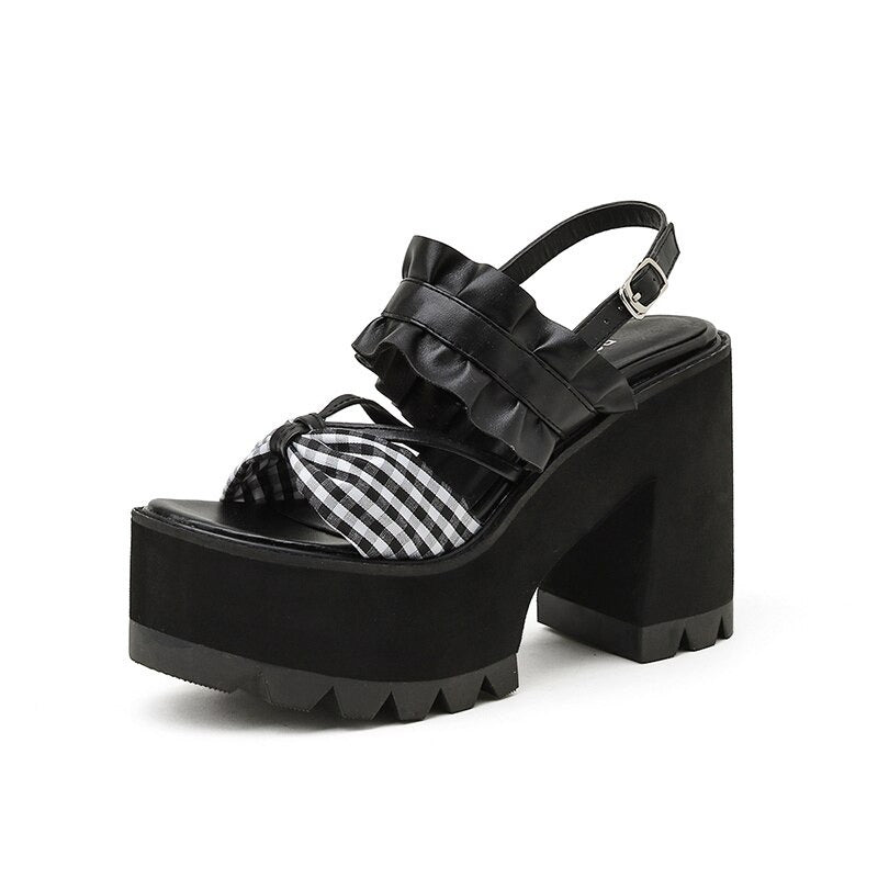 Women's Buckle Open Toe Platform Sandals / Fashion Gothic Sandals in Butterfly Style Knot - HARD'N'HEAVY