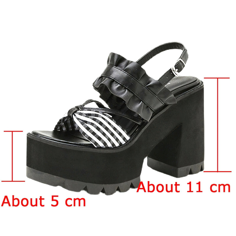 Women's Buckle Open Toe Platform Sandals / Fashion Gothic Sandals in Butterfly Style Knot - HARD'N'HEAVY