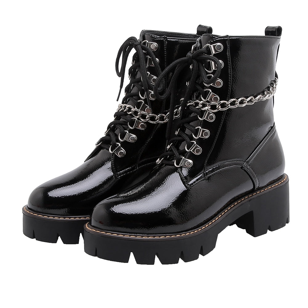Women's CHain Ankle Boots / Autumn-Winter-Spring Lace Up Women Shoes - HARD'N'HEAVY
