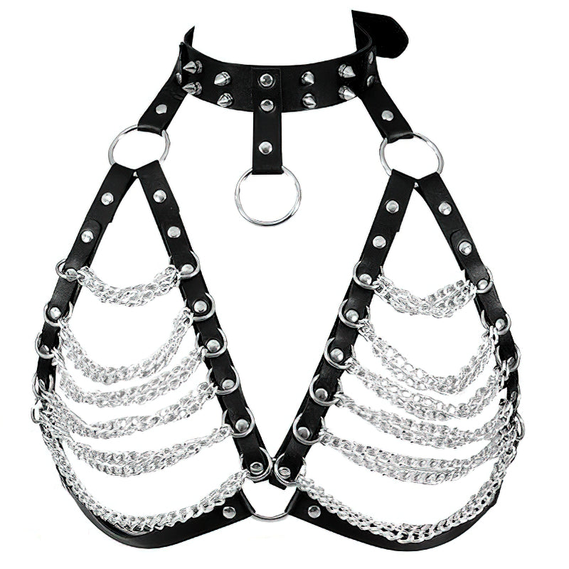 Women's Chest Chain In Gothic Style / PU Leather Body Harness With Metal Spikes In 4 Colors - HARD'N'HEAVY