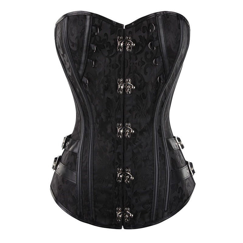 Women's Corset With Floral Pattern / Steampunk Style Waist Shapewear / Overbust Corset With G-String - HARD'N'HEAVY