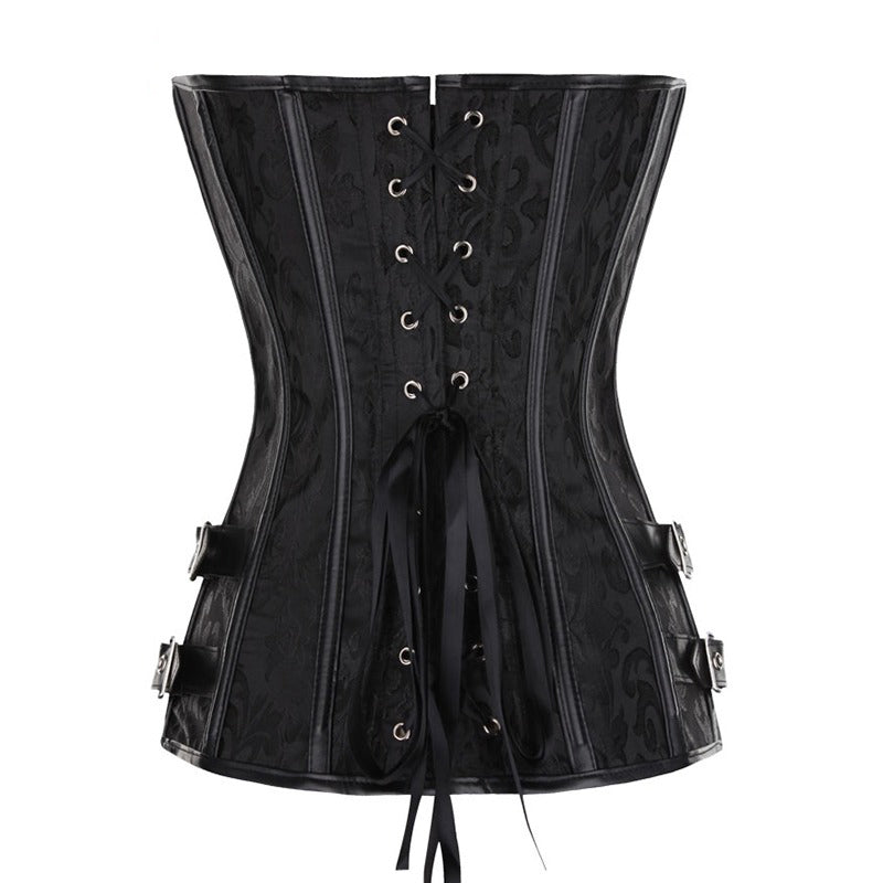 Women 's Lace Up Floral Boned Overbust Corset Bustier Bodyshaper Top with  G-String