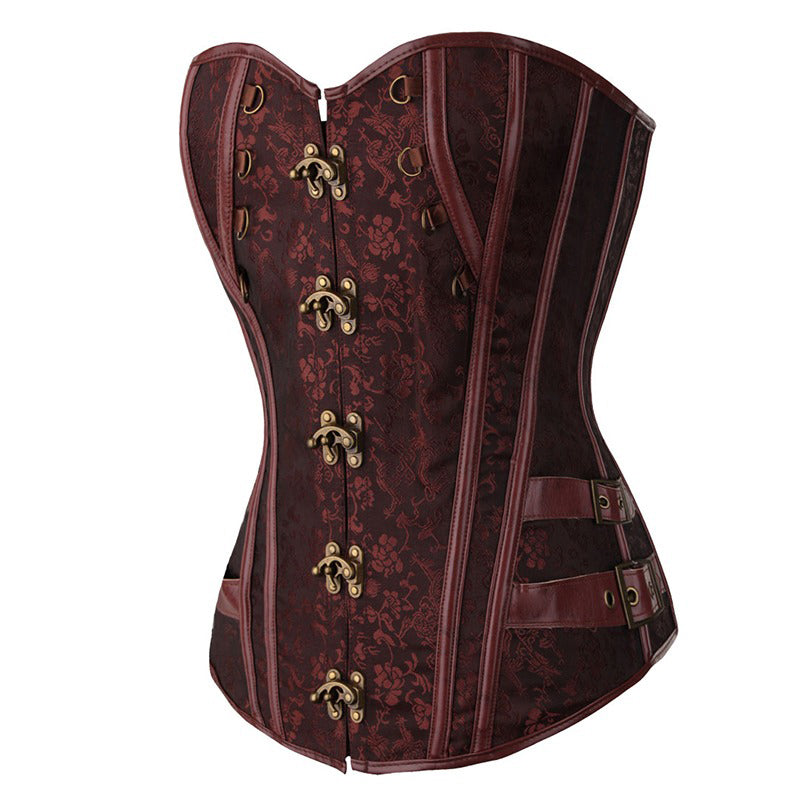 Women's Corset With Floral Pattern / Steampunk Style Waist Shapewear / Overbust Corset With G-String - HARD'N'HEAVY