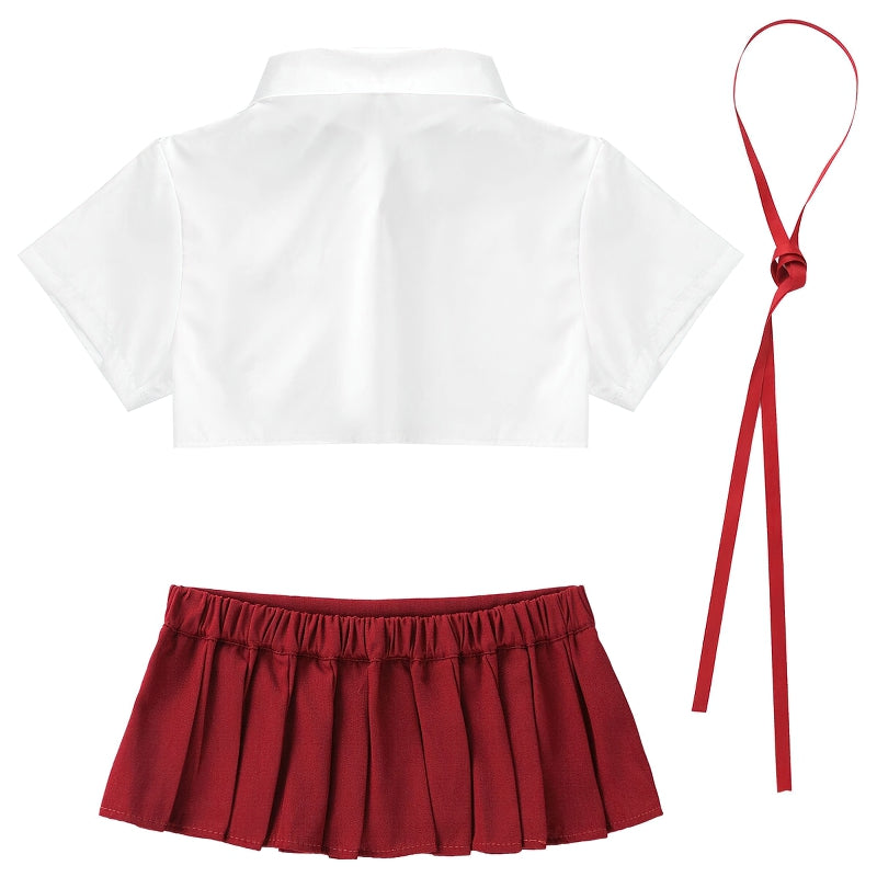 Women's Cosplay Costume With Turn-down Collar / Crop Top With Ribbon and Mini Pleated Skirt - HARD'N'HEAVY