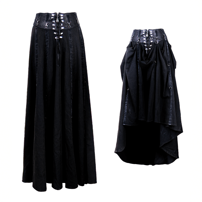 Women's Cotton Long Skirts / Steampunk Gothic Black High Waist Skirts - HARD'N'HEAVY