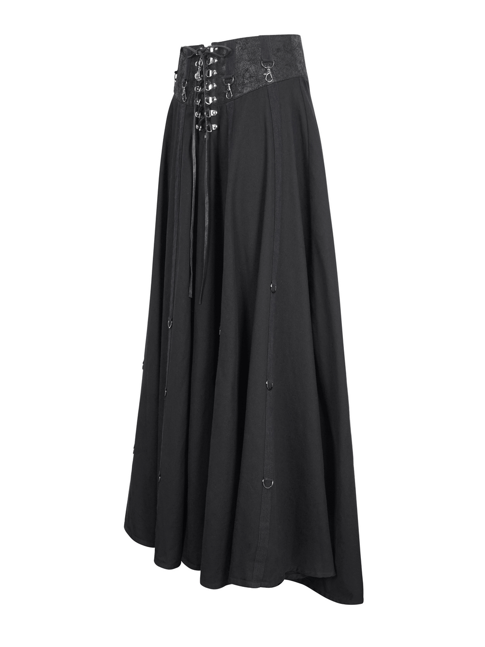 Stylish women's black high waist steampunk skirt with lace-up front and vintage design, perfect for trendy outfits.
