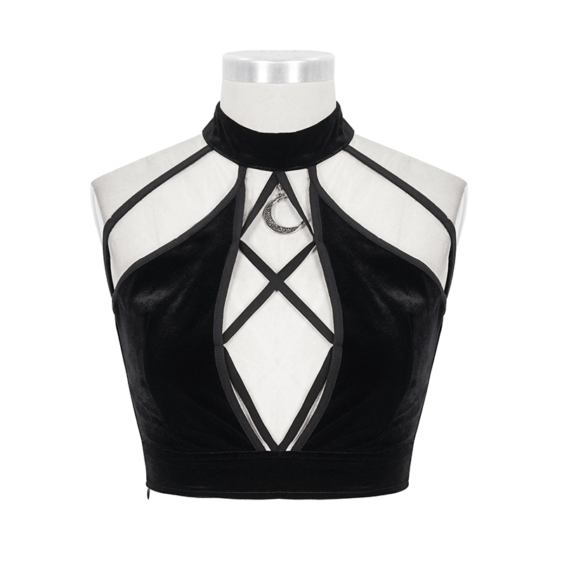 Women's Crossed Front Neck Top / Fashion Black Short Tops / Elegant Crop Top in Gothic Style - HARD'N'HEAVY
