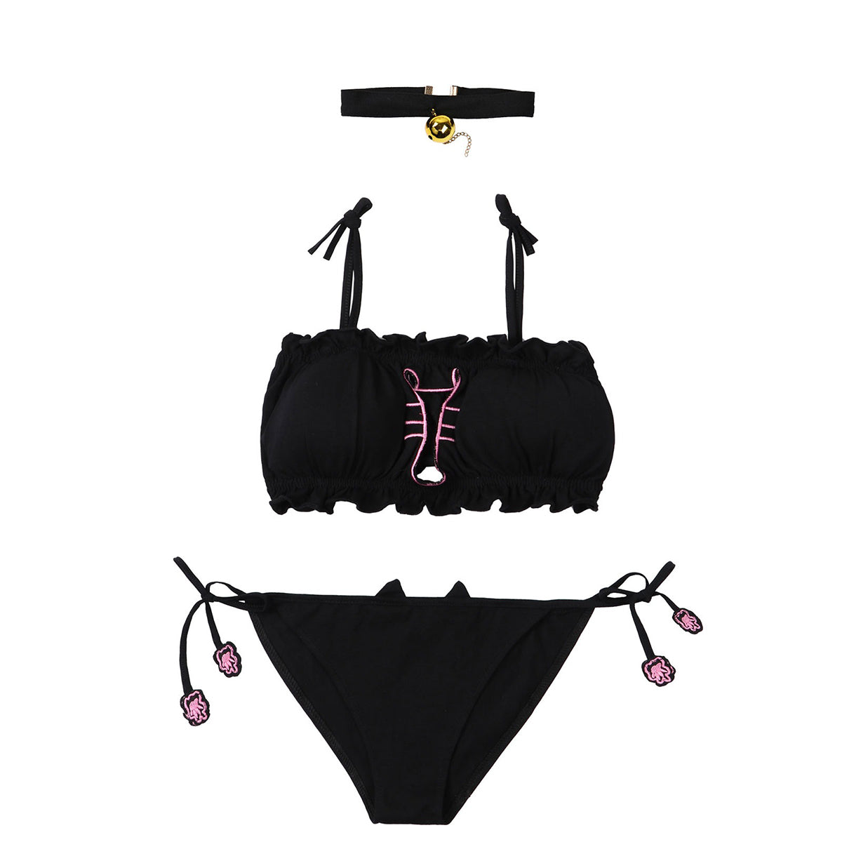 Women's cute cat cosplay costume featuring padded bra, briefs with ears, and a stylish neck choker.