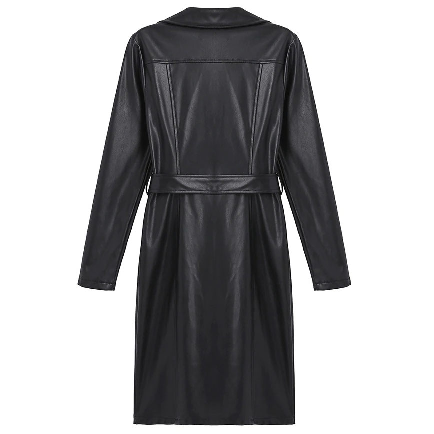 Women's Double breasted PU Leather Rock Dress / Sexy Female Black Long Sleeves Dresses - HARD'N'HEAVY