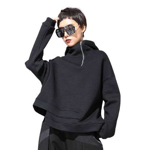 Sudadera holgada con cordón de doble capa para mujer/Top alternativo con capucha de manga larga