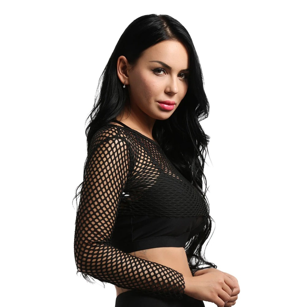 Women's Elastic Fishnet Cropped Top / Transparent Long Sleeve Tops / Female Sexy Summer Clothing - HARD'N'HEAVY