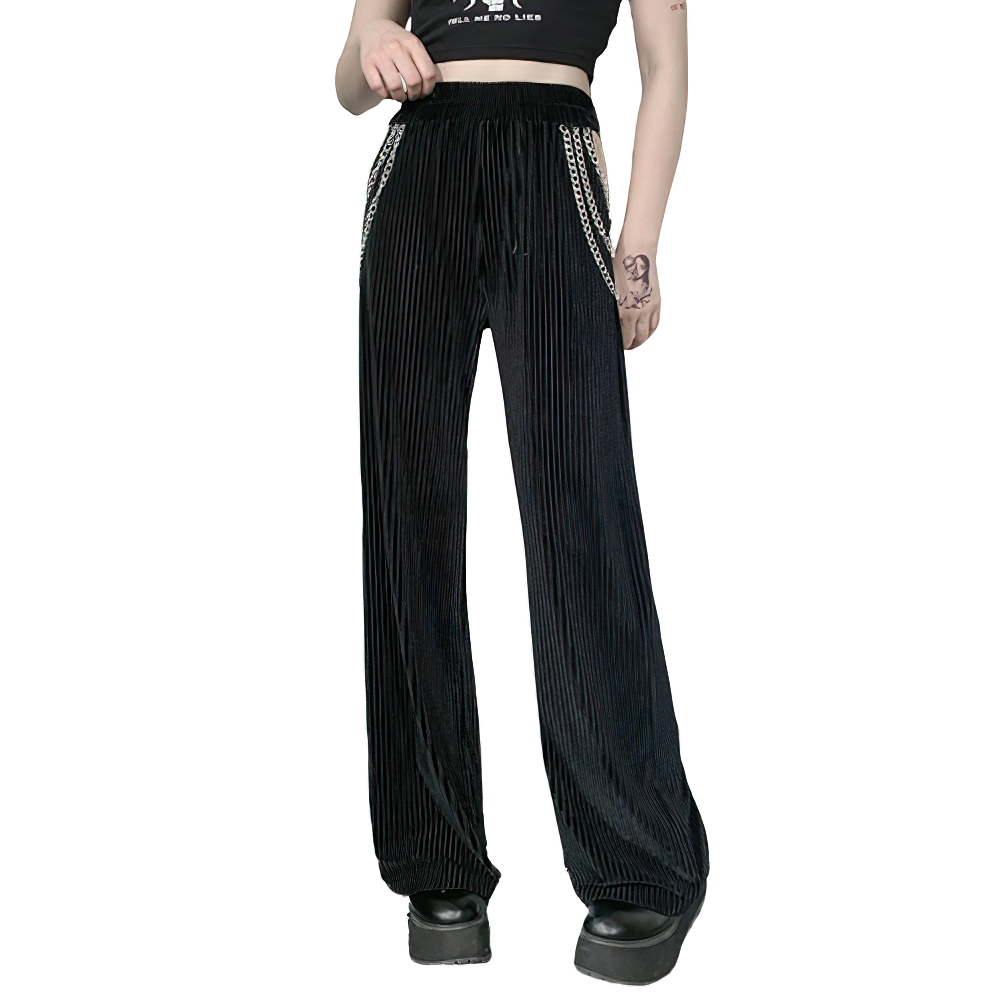 Women's Elegant Flare Pants / Gothic Style Female Pants With Chains / High Waist Women's Pants - HARD'N'HEAVY