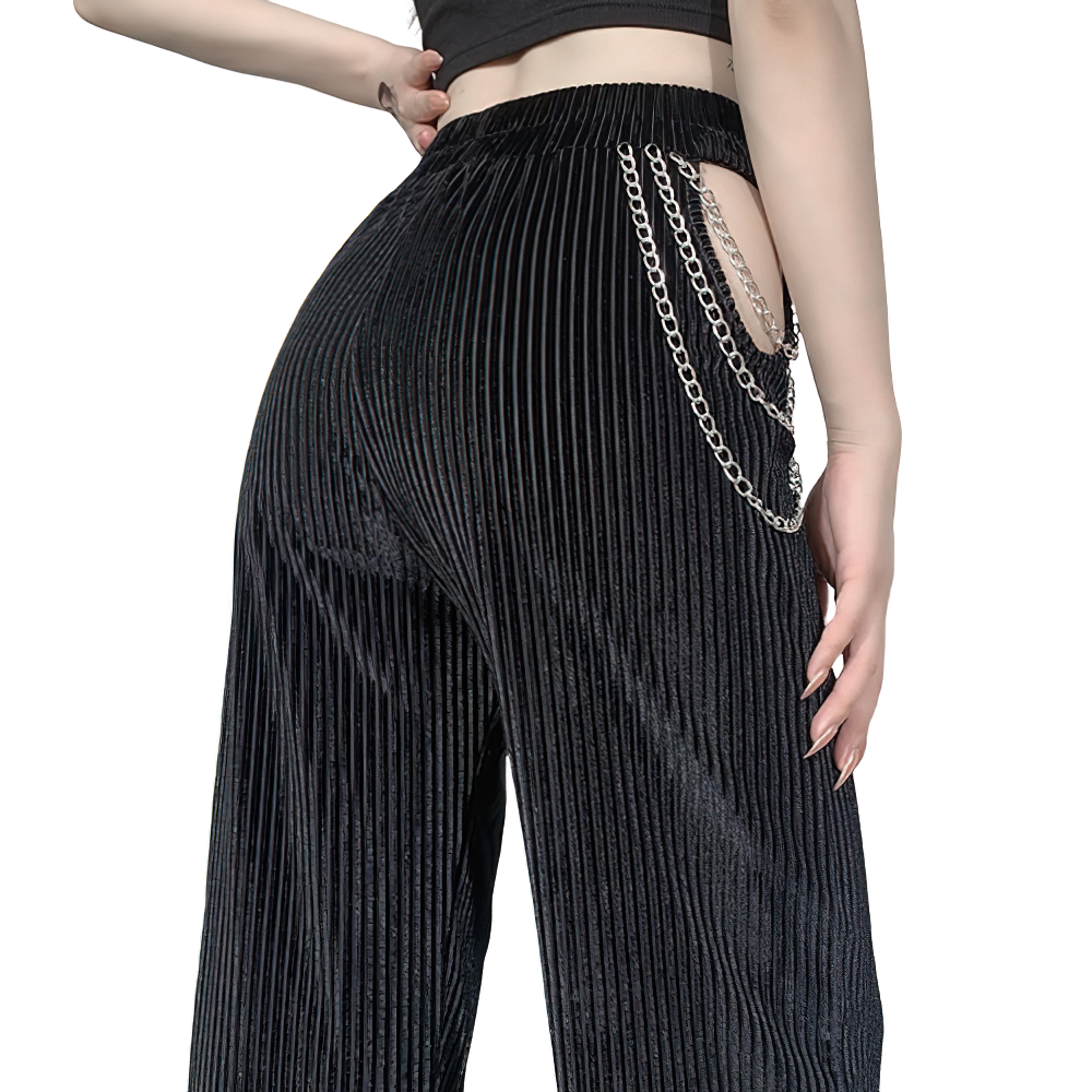 Women's Elegant Flare Pants / Gothic Style Female Pants With Chains / High Waist Women's Pants - HARD'N'HEAVY
