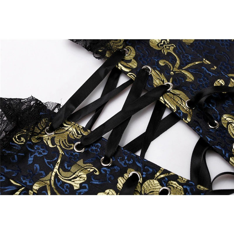 Women's Elegant Lace Corset With Gold Floral / Gothic Aesthetic Lacing Corset - HARD'N'HEAVY