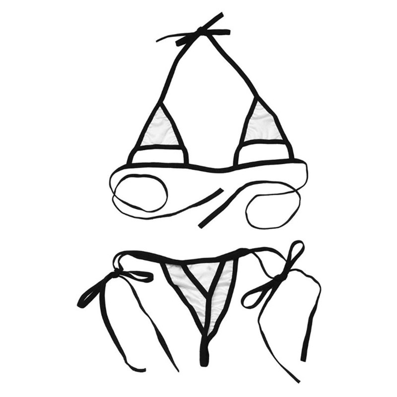 Women's exotic strappy lingerie 2pcs set featuring a halter hot top and tie side G-string for summer elegance.