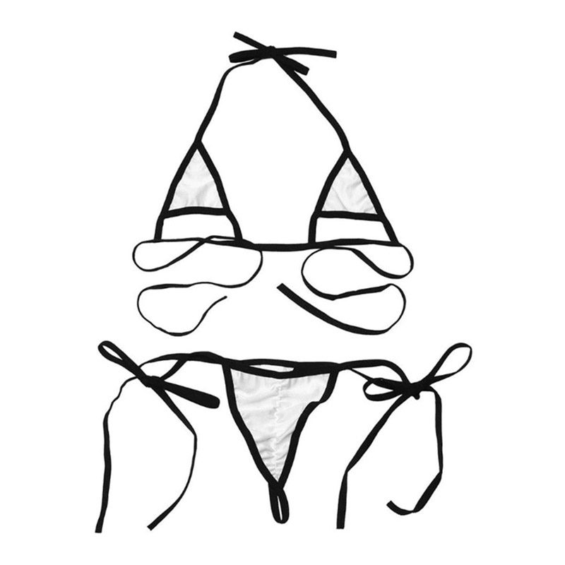 Black strappy 2-piece lingerie set featuring a halter top and tie side g-string for women, perfect for summer wear.