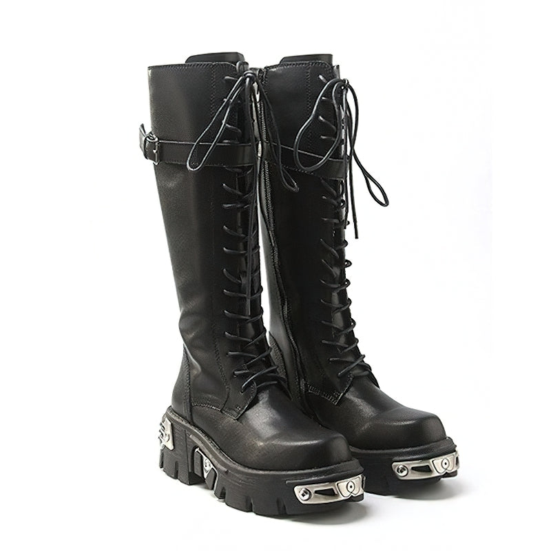 Women's Fashion Long Boots With Buckle / Platform Shoes With Lace-Up - HARD'N'HEAVY