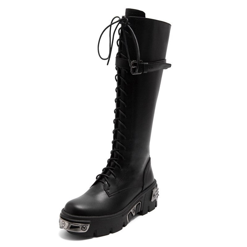 Women's Fashion Long Boots With Buckle / Platform Shoes With Lace-Up - HARD'N'HEAVY