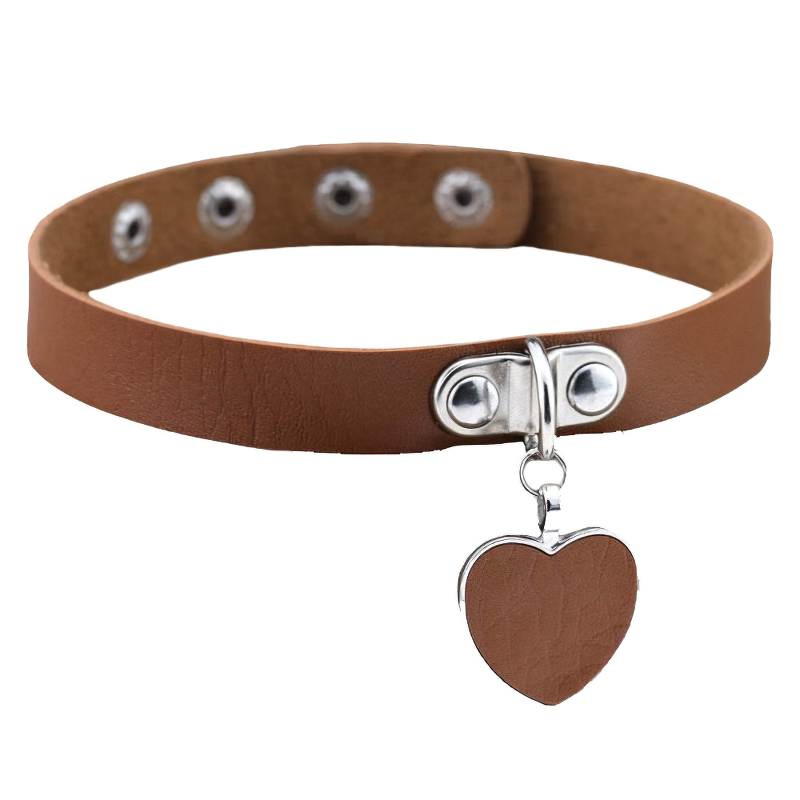 Fashionable PU leather choker with heart pendant, perfect for gothic or rock outfits, easy to style and wear.