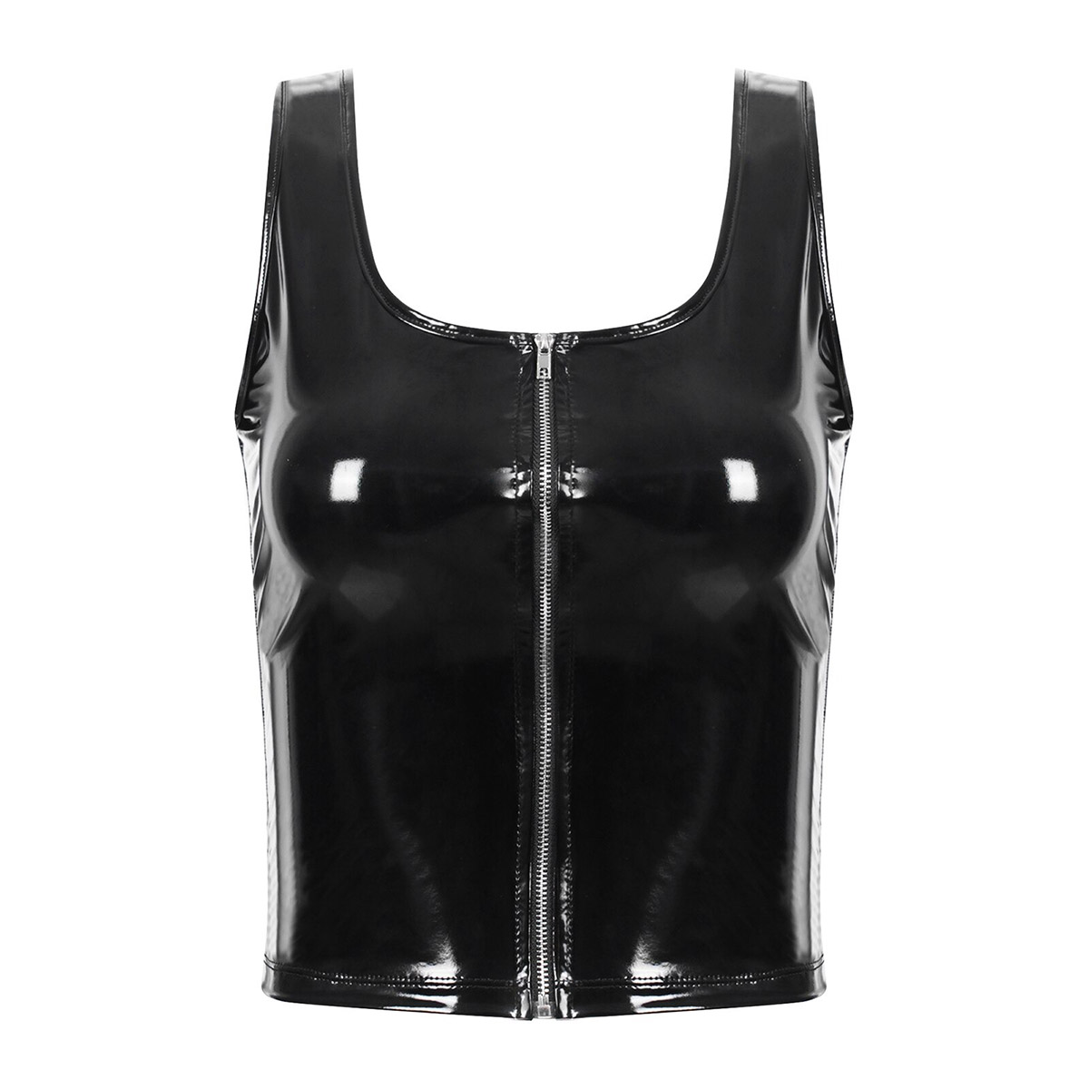 Women's Fashion Patent Leather Tank Top with Zipper / U Neck Sleeveless Tops for Pole Dancing - HARD'N'HEAVY