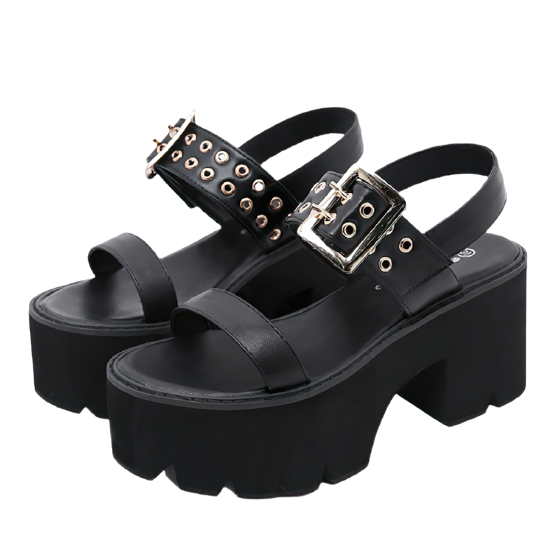 Women's Fashion Summer Sandals / Black Gothic Female Platform Shoes - HARD'N'HEAVY