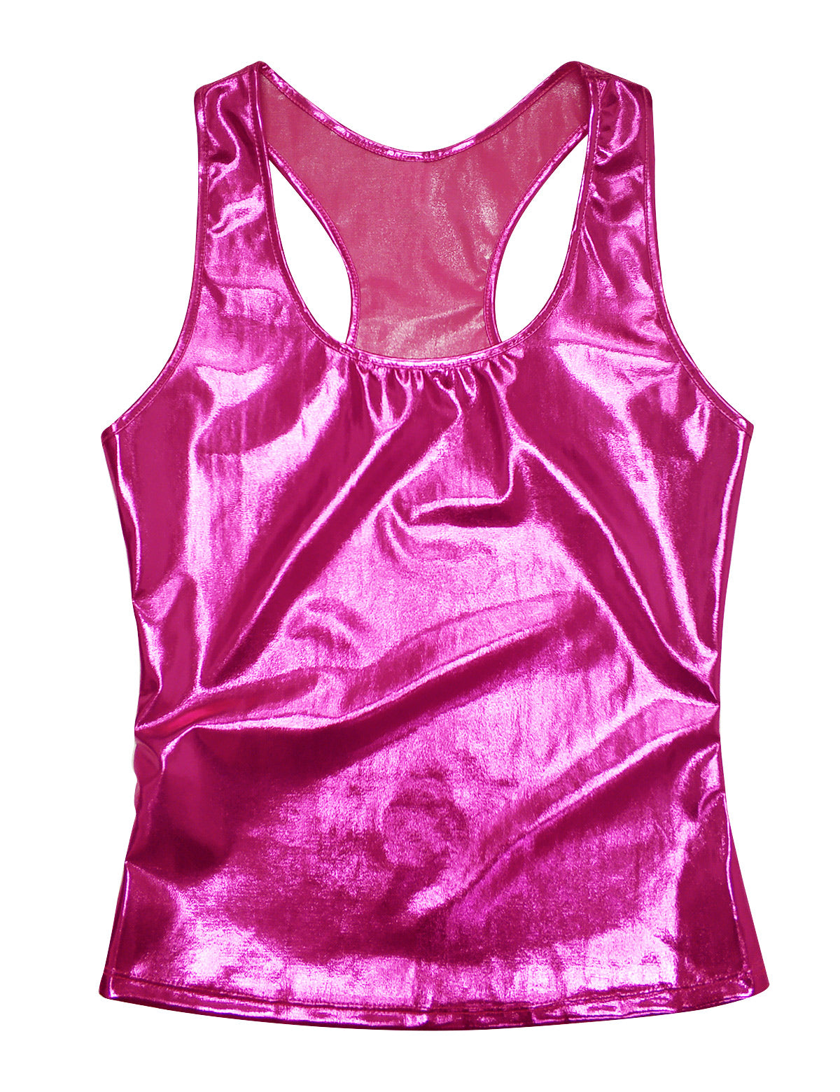 Shiny pink women's tank top in rock style, perfect for summer parties and showcasing personal style.