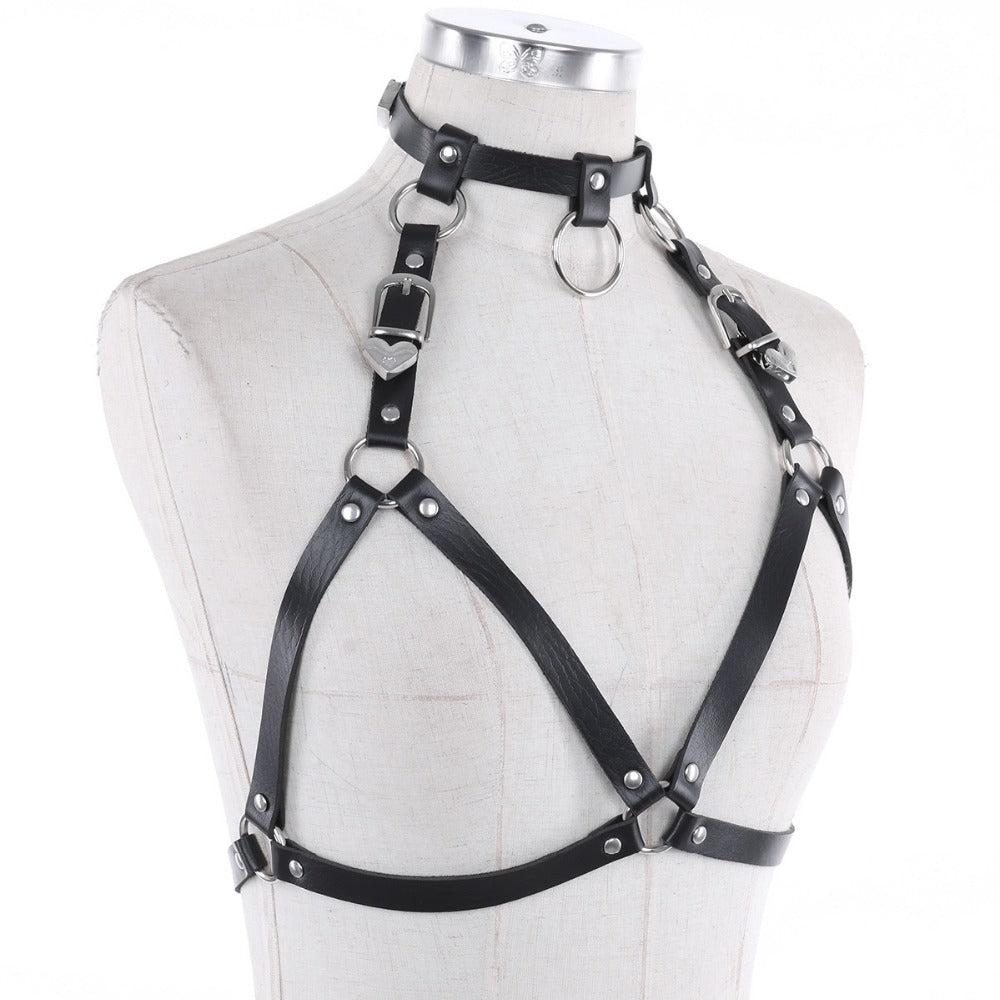 Women's Faux Leather Adjustable Body Chest Harness / Ladies Hot Sexy Gothic Caged Bra Waist Belt - HARD'N'HEAVY