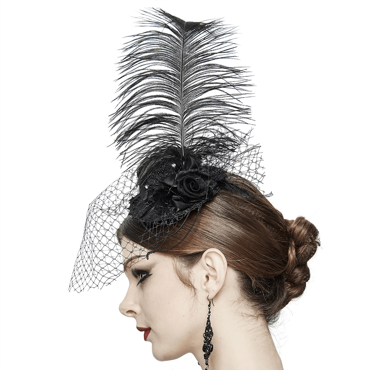 Women's Feathers Mesh Mini Hats / Gothic Small Hat With Hairclip / Vintage Female Accessories - HARD'N'HEAVY
