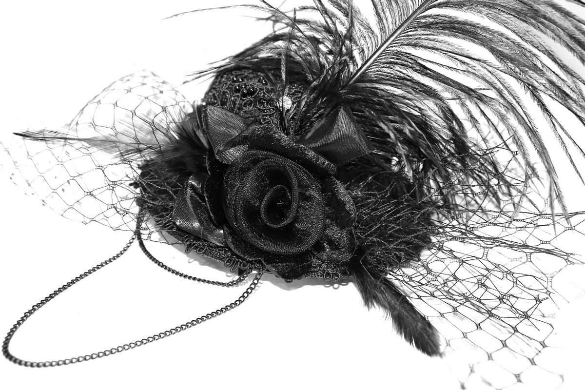 Women's Feathers Mesh Mini Hats / Gothic Small Hat With Hairclip / Vintage Female Accessories - HARD'N'HEAVY