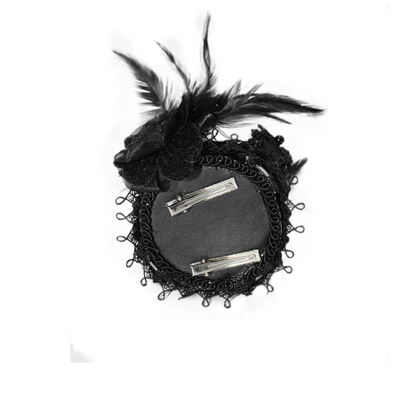 Women's Floral Lace Jewels Feather Mini Hat / Gothic Black Hat with Clip - HARD'N'HEAVY