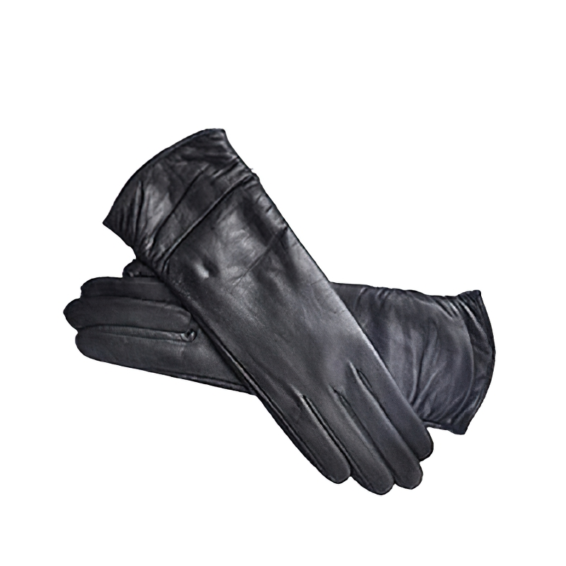Elegant women's black genuine leather gloves, perfect for warm hands in style during cold weather.