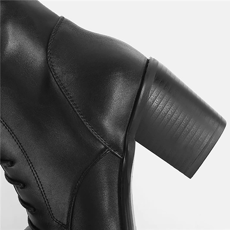 Women's Genuine Leather High Boots with Lace up / Fashion Female Thin Boots with Round Toe - HARD'N'HEAVY