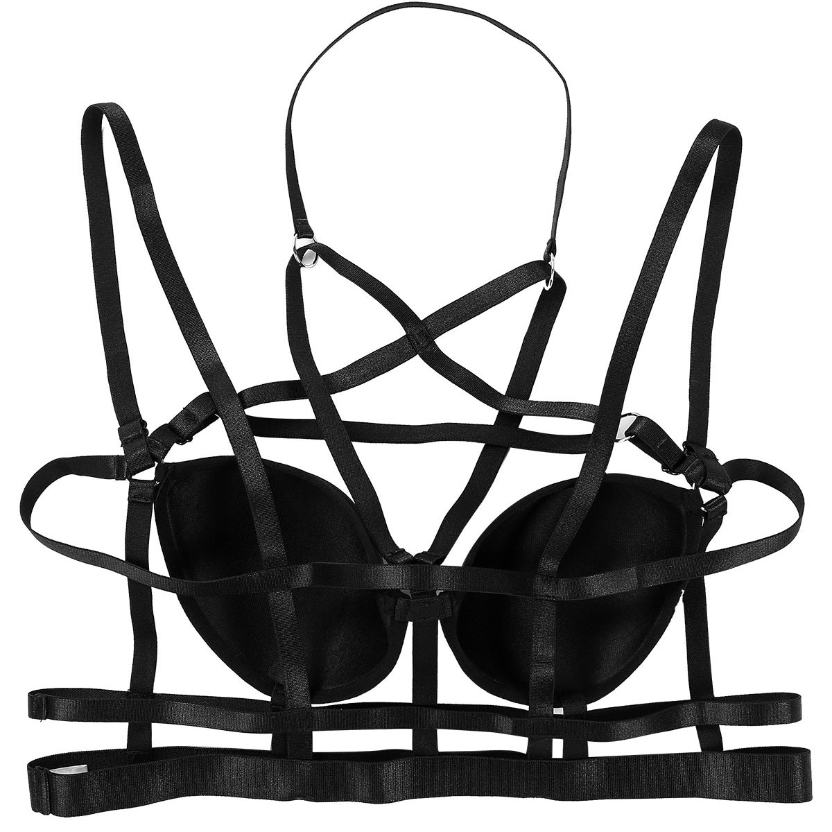 Women's Gothic Pentagram Bra Top in black, strappy design perfect for layering and bold fashion statements.