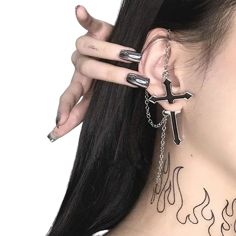 Gothic zinc alloy women's earrings featuring a stylish black cross design, perfect for any edgy outfit.