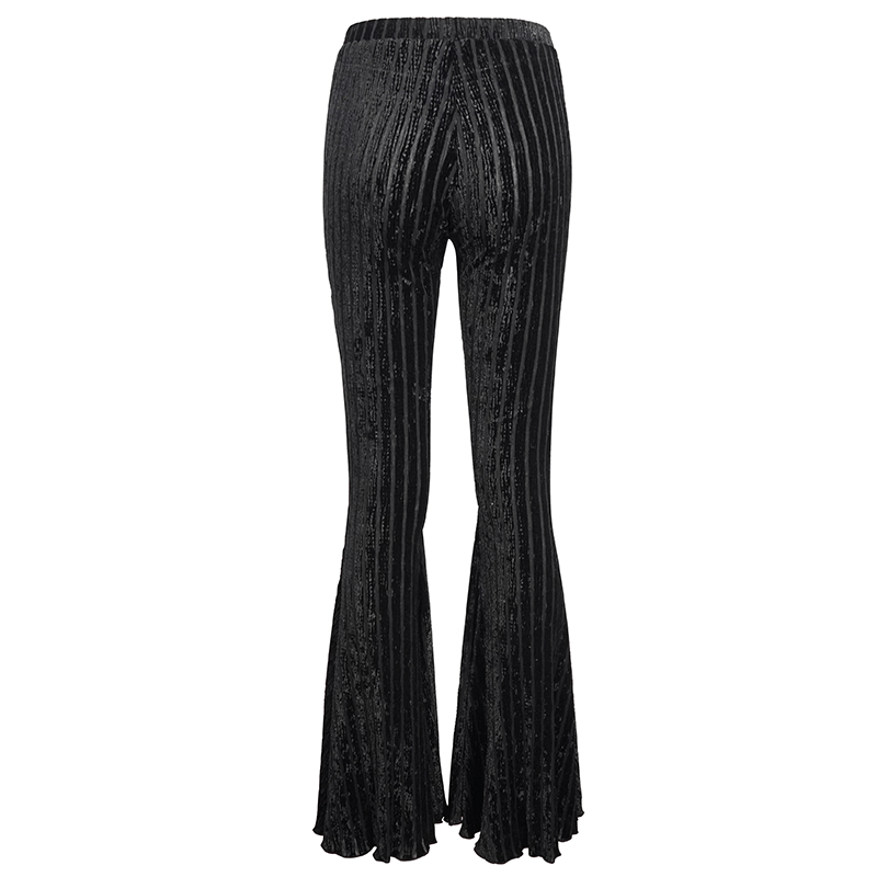 Women's Gothic Flare Striped Pants / Stylish Black Pants Lace & Burgundy Glued Cross - HARD'N'HEAVY