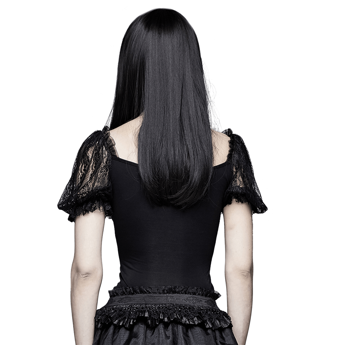 Women's Gothic Lace Puff Sleeve Slim T-Shirt / Gorgeous Sexy Lace-up Short Sleeve T-shirts for Lady - HARD'N'HEAVY