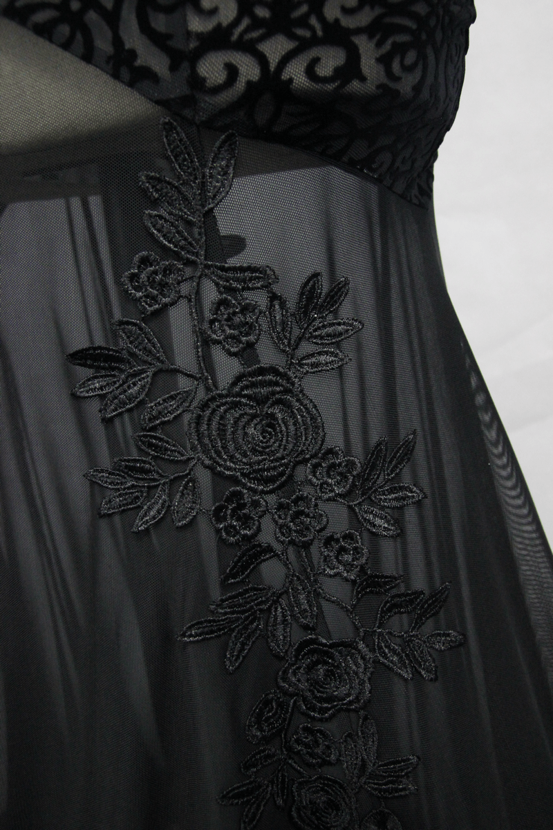 Women's Gothic Long Dress with transparent Bottom / Black Sexy Backless Dresses with Embroidery - HARD'N'HEAVY