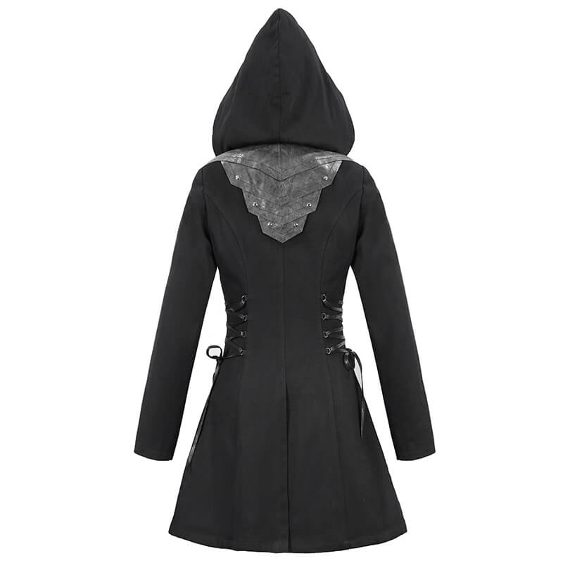 Women's Gothic Long Sleeve Coat With Detachable Hooded / Fashionable Black Fitted Coats with Zipper - HARD'N'HEAVY