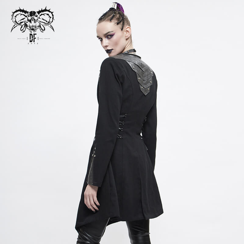 Women's Gothic Long Sleeve Coat With Detachable Hooded / Fashionable Black Fitted Coats with Zipper - HARD'N'HEAVY