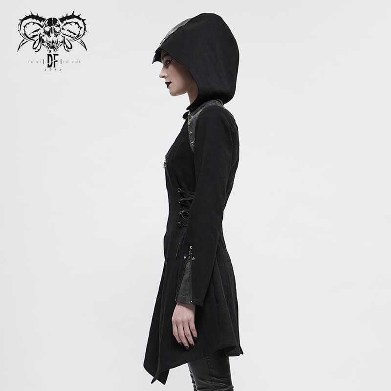 Women's Gothic Long Sleeve Coat With Detachable Hooded / Fashionable Black Fitted Coats with Zipper - HARD'N'HEAVY