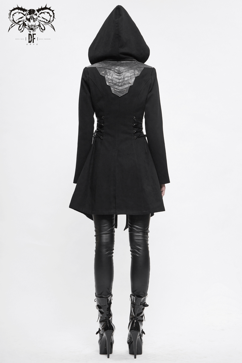 Women's Gothic Long Sleeve Coat With Detachable Hooded / Fashionable Black Fitted Coats with Zipper - HARD'N'HEAVY