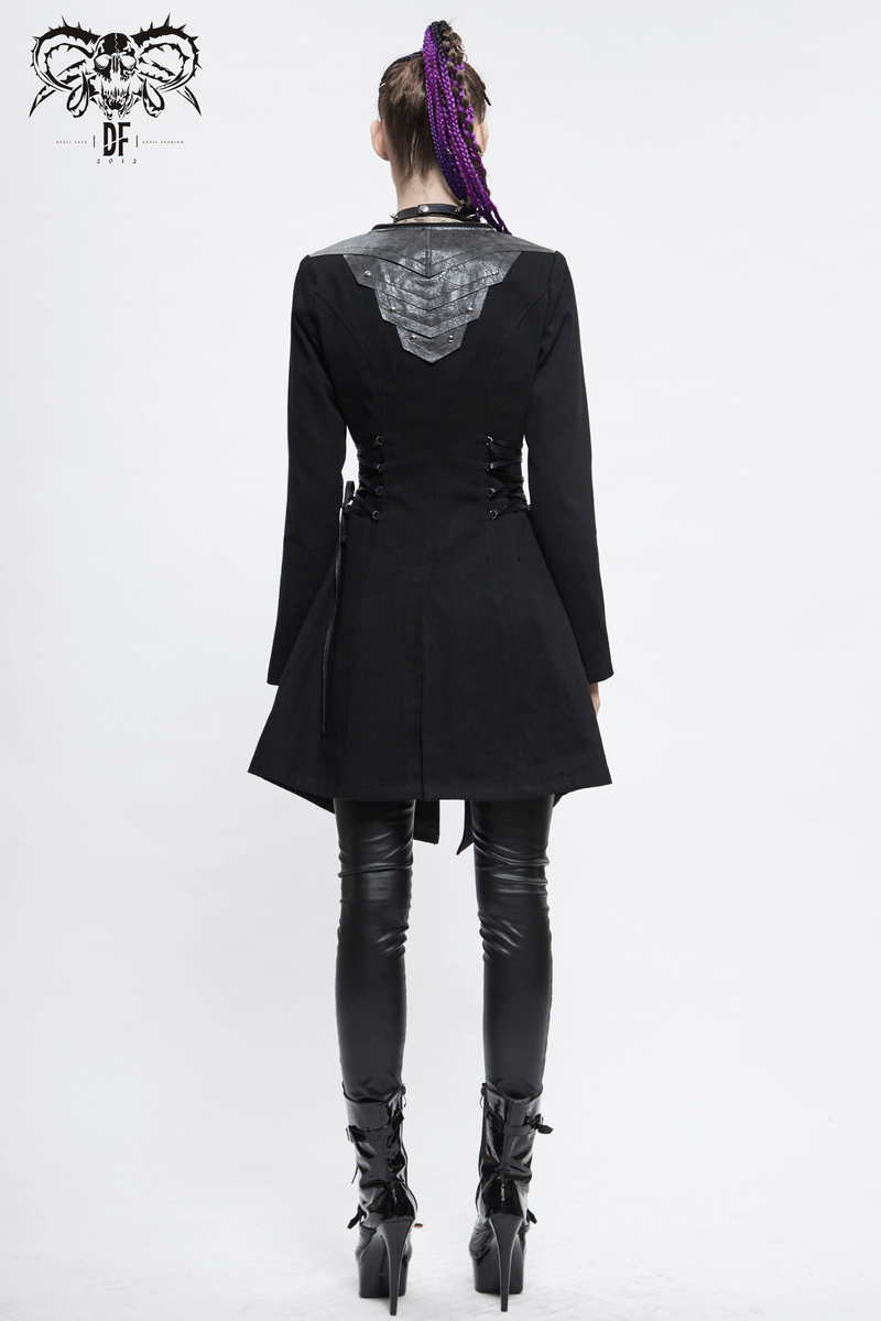 Women's Gothic Long Sleeve Coat With Detachable Hooded / Fashionable Black Fitted Coats with Zipper - HARD'N'HEAVY