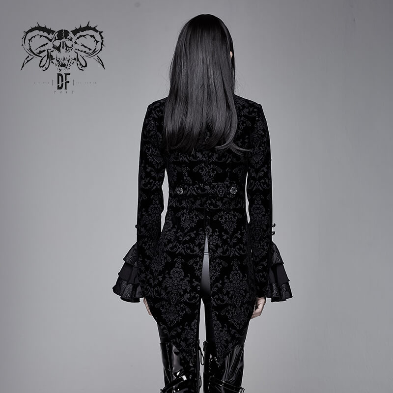 Women's Gothic Retro Puff Sleeve Swallowtail Coat / Vintage Black Coat with Printed - HARD'N'HEAVY