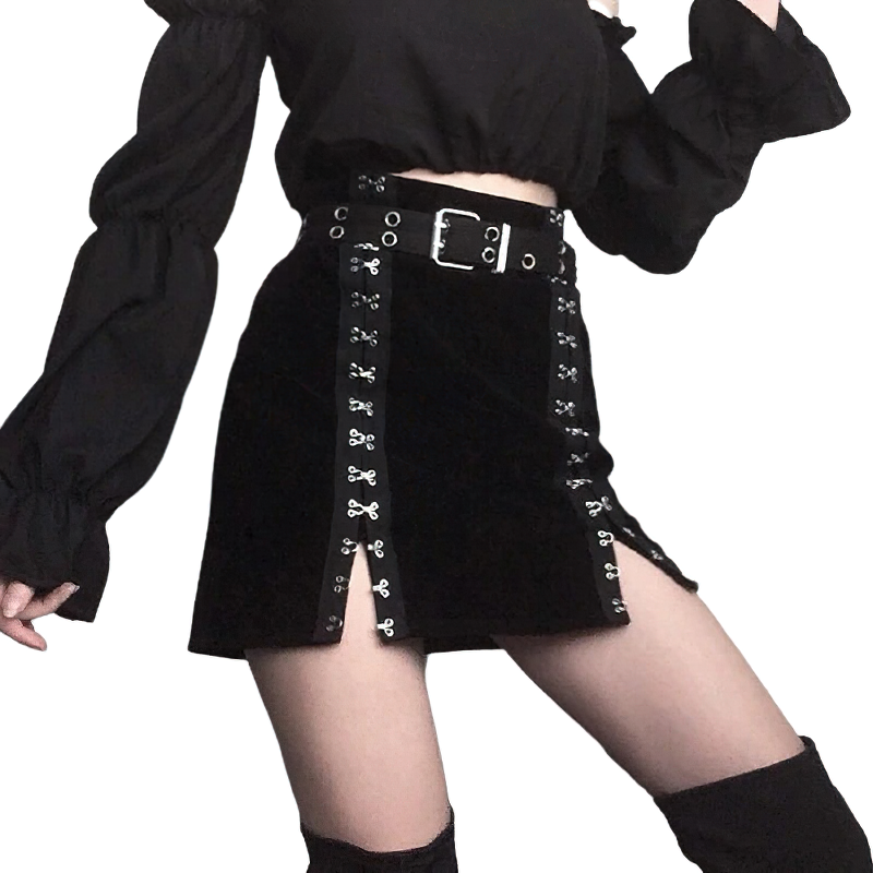 Women's Gothic Style Velvet Mini Skirt / High Waist Black Skirt / Sexy Vintage Clothing - HARD'N'HEAVY