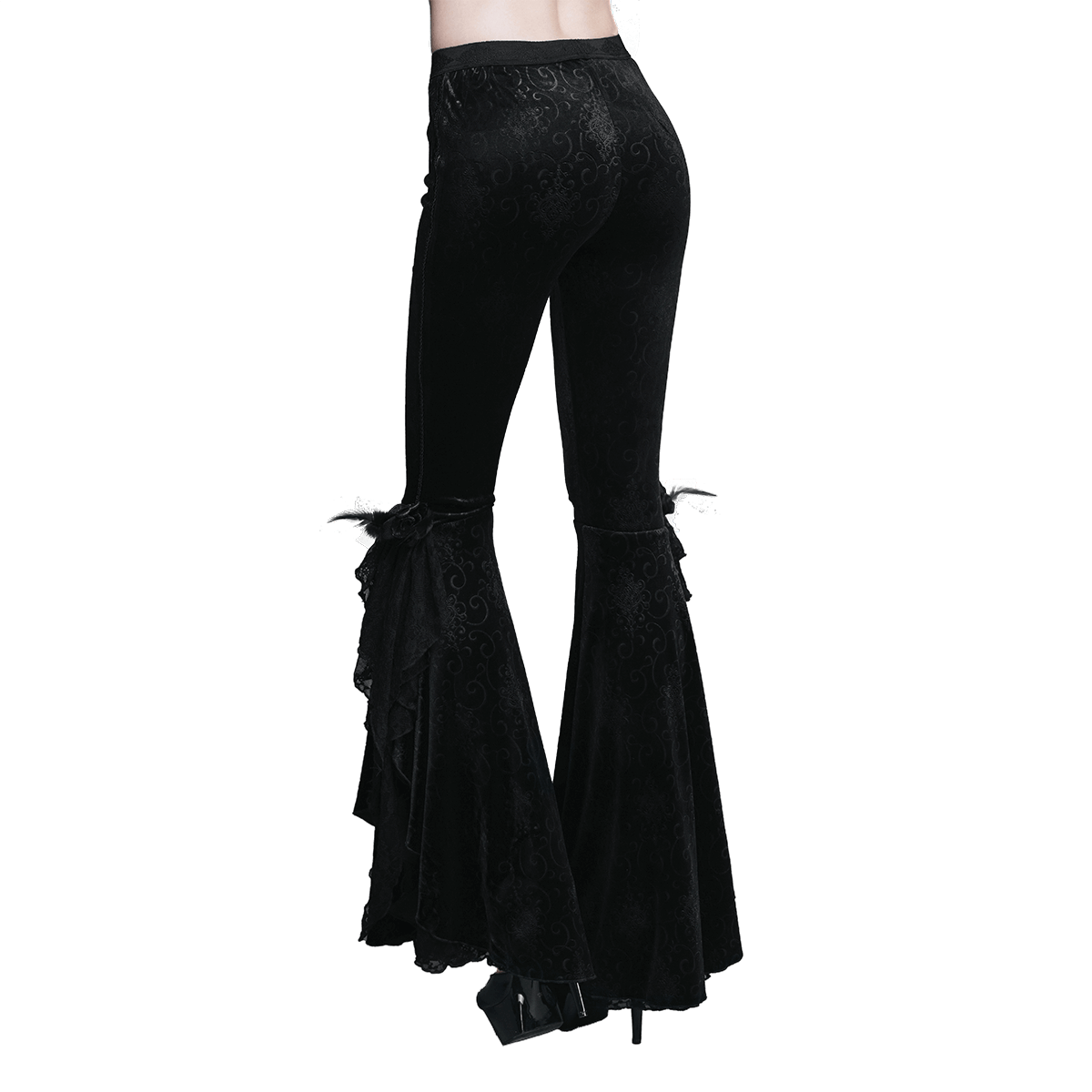 Women's Gothic Stylish Flared Trousers / Casual Black Embroidery Wide Leg Long Pants - HARD'N'HEAVY
